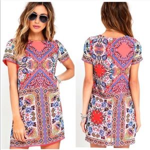 Lulus Sangria Coral Pink Tile Print Shift Dress XL